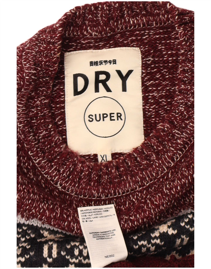SUPERDRY Pull à col rond pour homme XL Bordeaux Fair Isle Classic