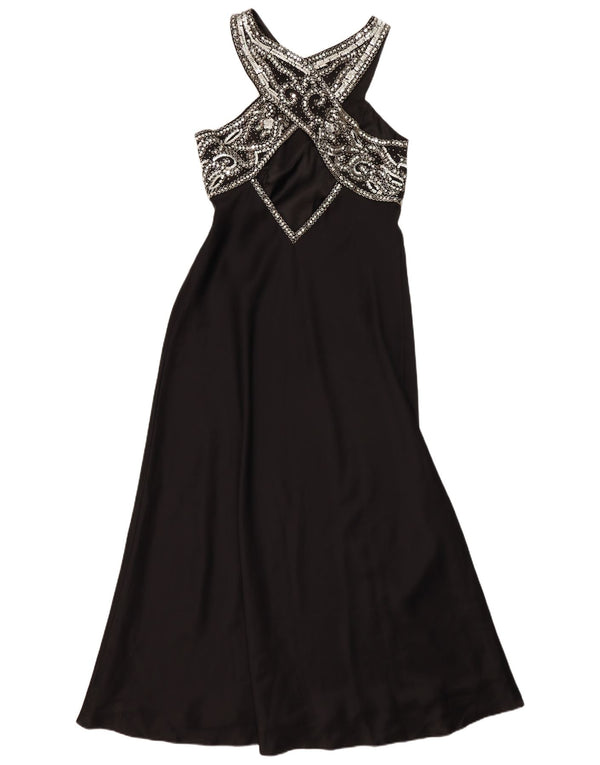 vintage Femme Halter Robe UK 14 Moyen Noir