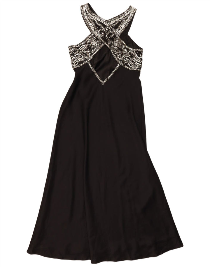 vintage Femme Halter Robe UK 14 Moyen Noir