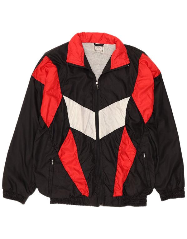 vintage Mens Loose Fit Survêtement Top Veste Moyen Noir Colourblock Sports