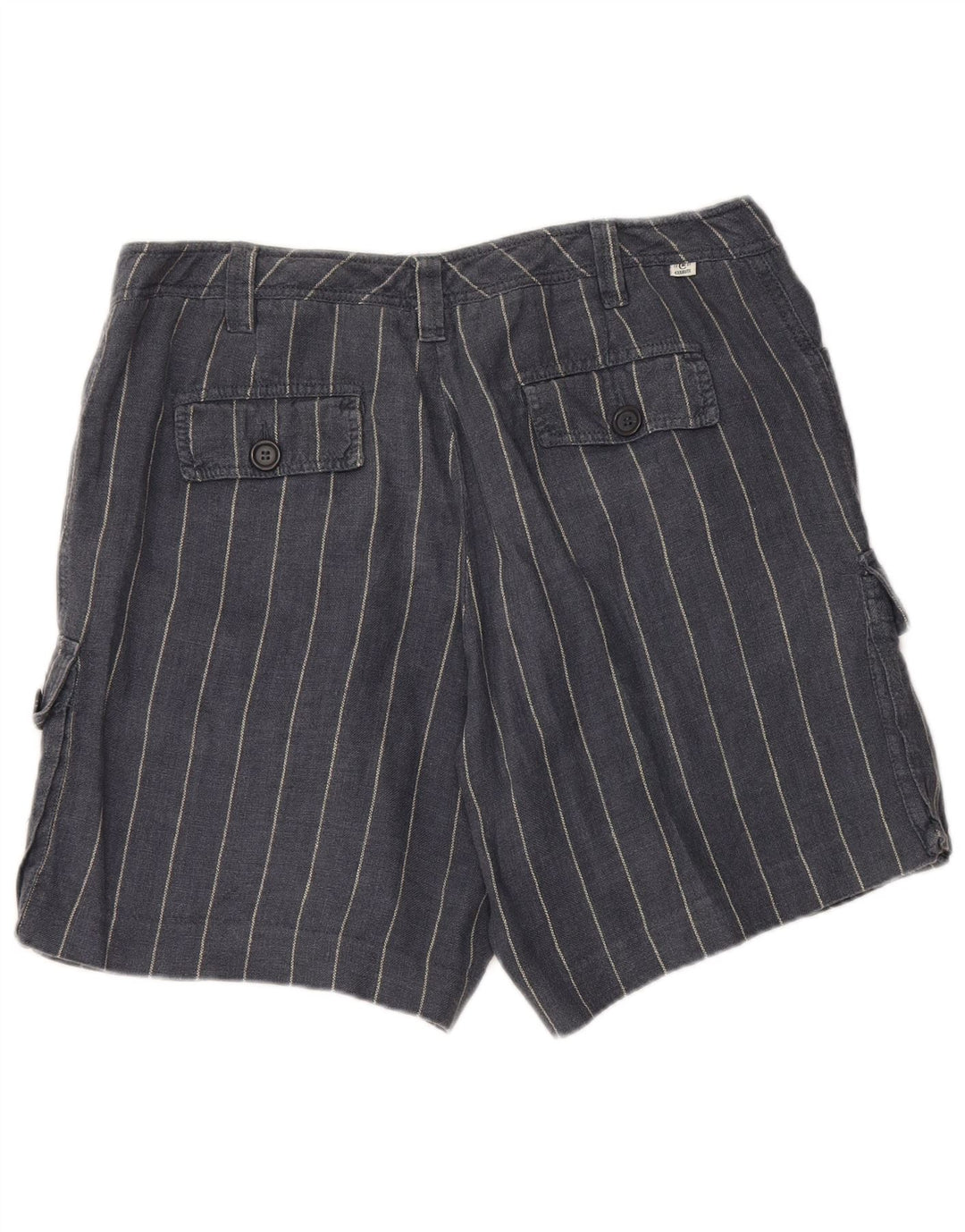 CERRUTI 1881 Short Cargo Femme IT 44 Medium W34 Lin Rayé Bleu Marine