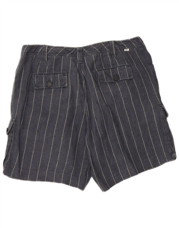 CERRUTI 1881 Short Cargo Femme IT 44 Medium W34 Lin Rayé Bleu Marine