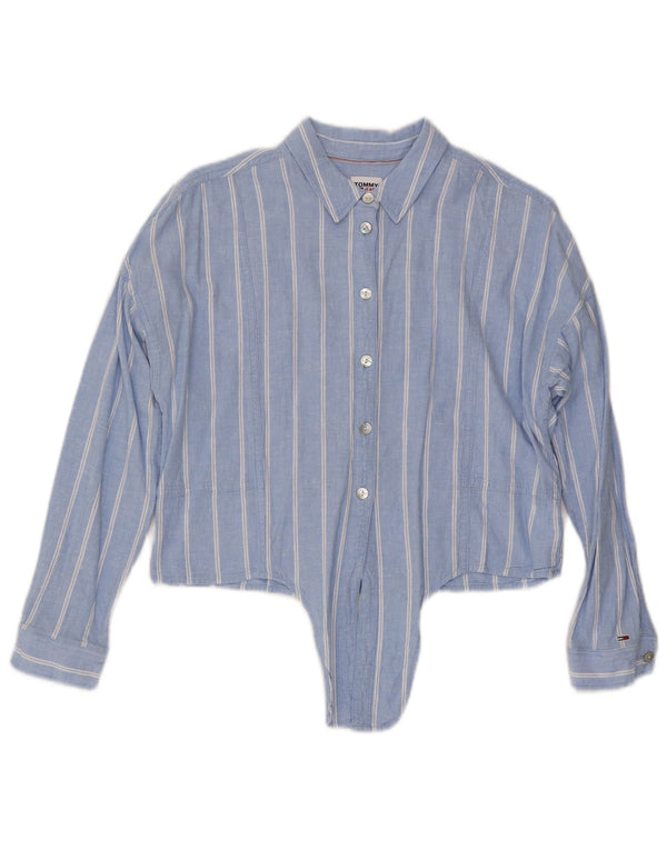Tommy Hilfiger Chemise courte à nouer sur le devant pour femme UK 14 Lin rayé bleu moyen