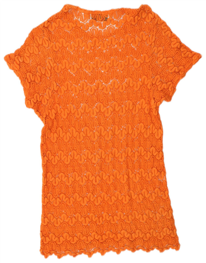 VINTAGE Filles Voir à travers la robe tunique au crochet 11-12 ans Grand Orange