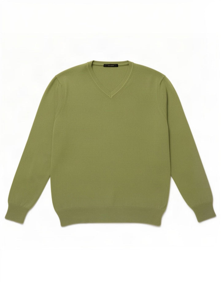 Zara Pull col V pour homme en coton vert Large