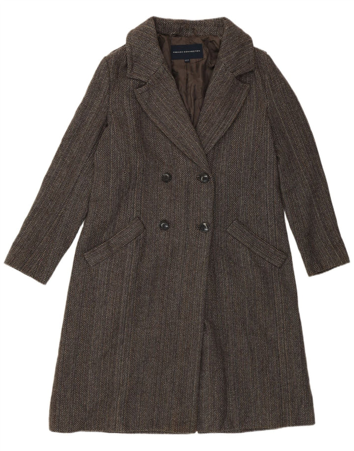 French Connection Manteau croisé pour femme UK 10 Petit chevron marron
