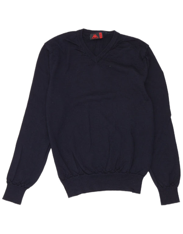 Kappa Pull col V pour femme UK 12 Laine mérinos Bleu marine moyen