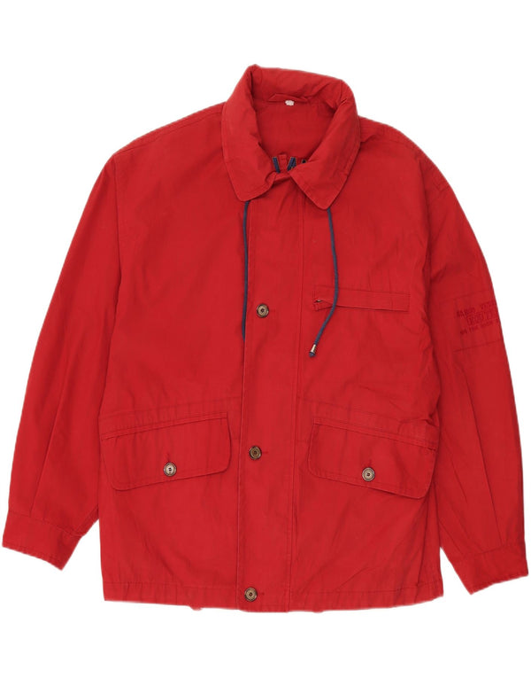 vintage Mens Hoody Loose Fit Utility Jacket UK 36 Petit Polyester Rouge