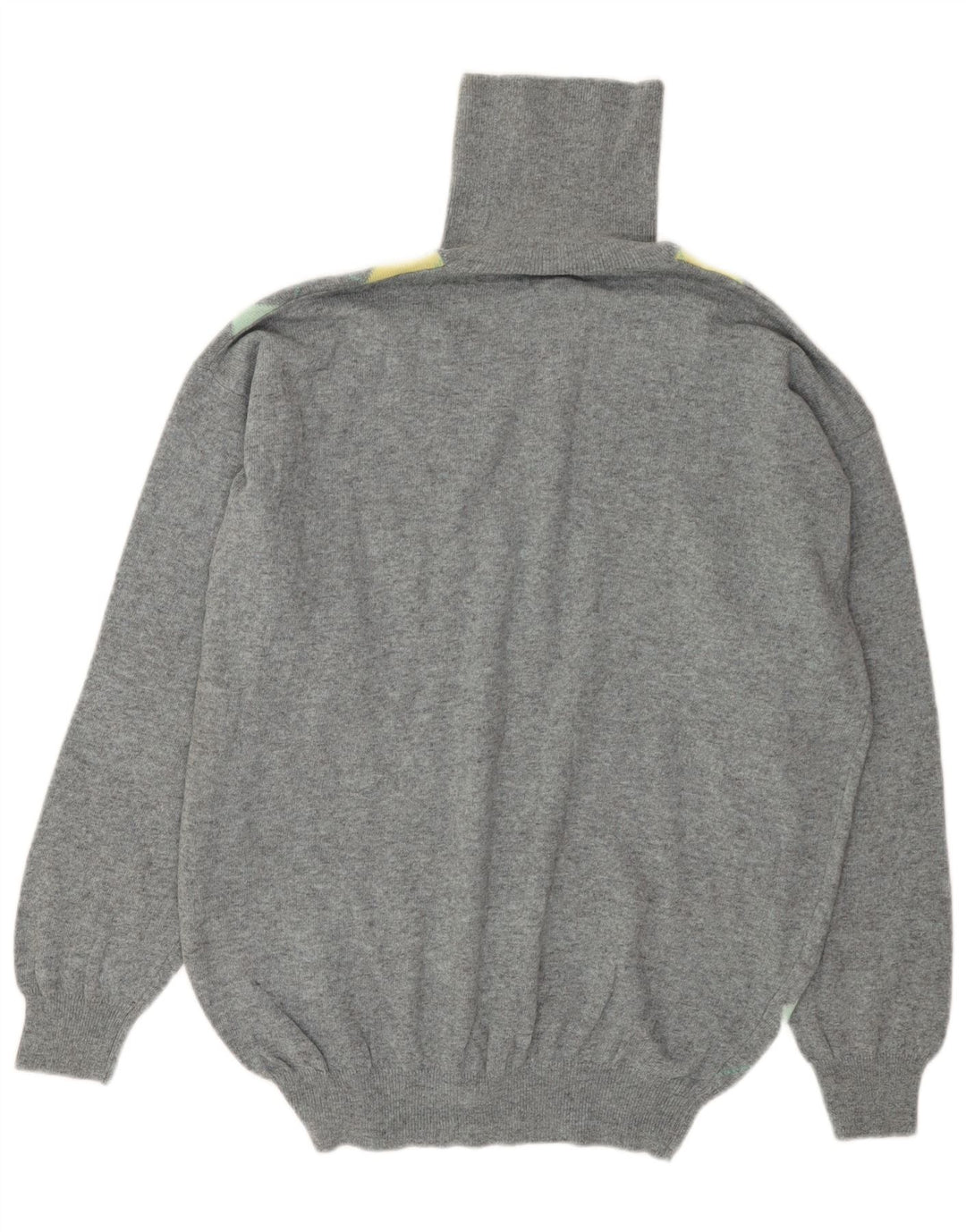 BENETTON Pull col roulé pour homme en laine gris à losanges/diamants