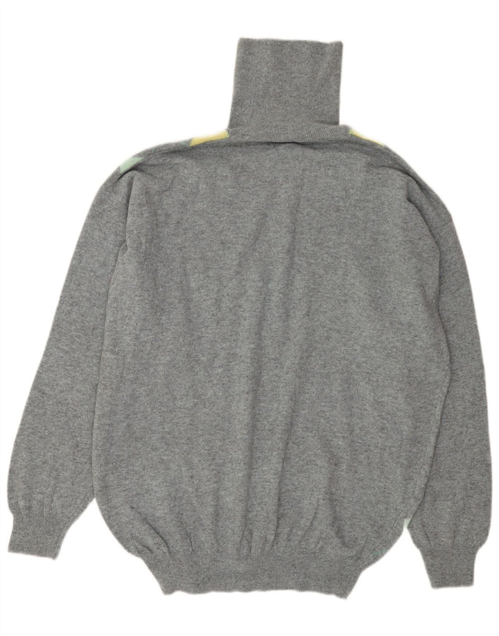 BENETTON Pull col roulé pour homme en laine gris à losanges/diamants