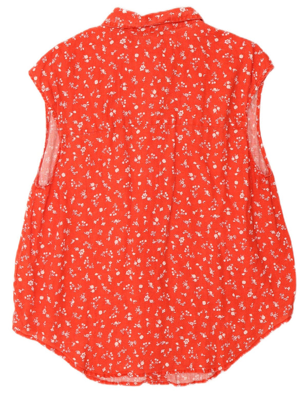 Benetton Chemisier à manches courtes pour femme UK 18 XL Lin floral rouge