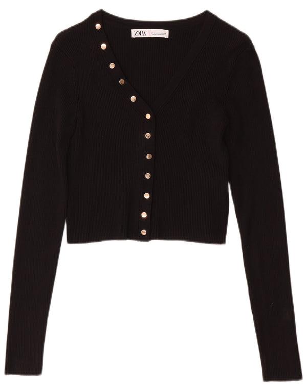 Zara Femme Cardigan à manches longues Top UK 8 Small Noir Polyamide