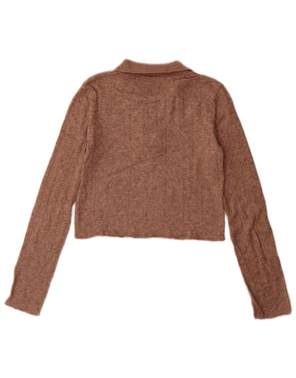 Zara Pull court à col polo pour femme UK 10 Petit Marron