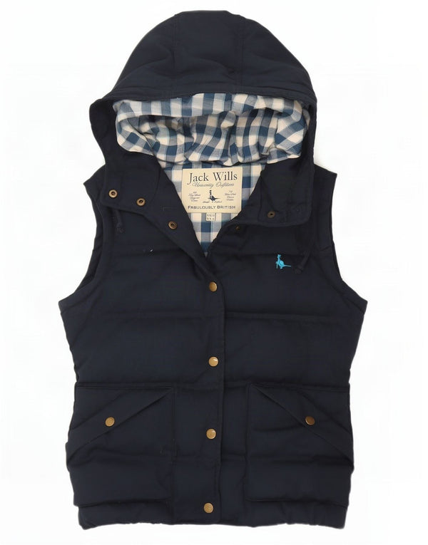 Jack Wills Gilet rembourré à capuche pour femme UK 10 Small Bleu marine Polyester