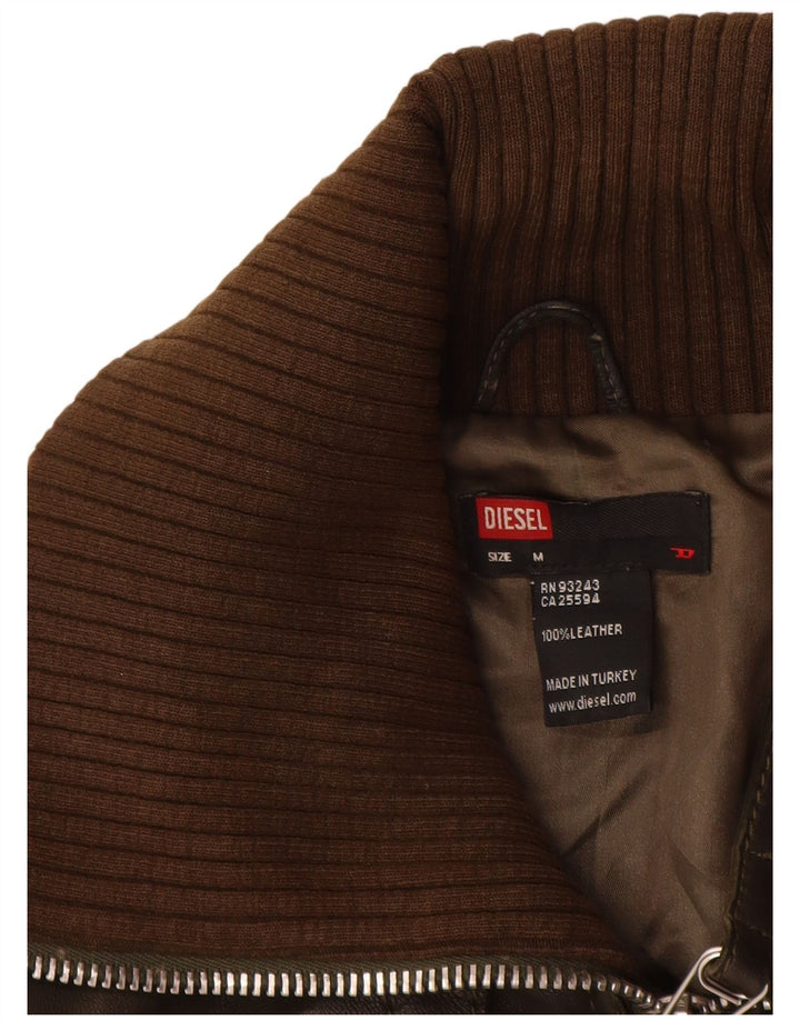 Diesel Veste en cuir bomber pour femme UK 12 Cuir marron moyen