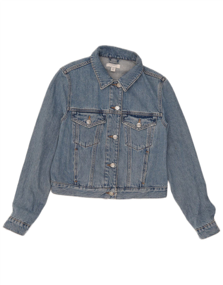 Topshop Veste en jean courte pour femme UK 10 Petit coton bleu