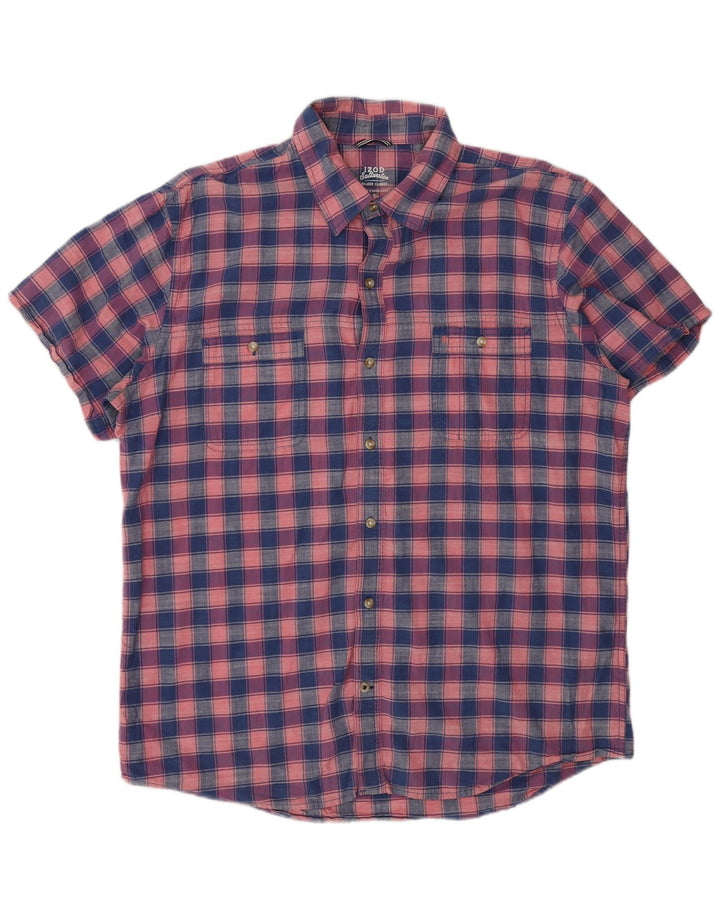 Izod Chemise à manches courtes pour homme Salt Water XL en coton à carreaux bleu marine