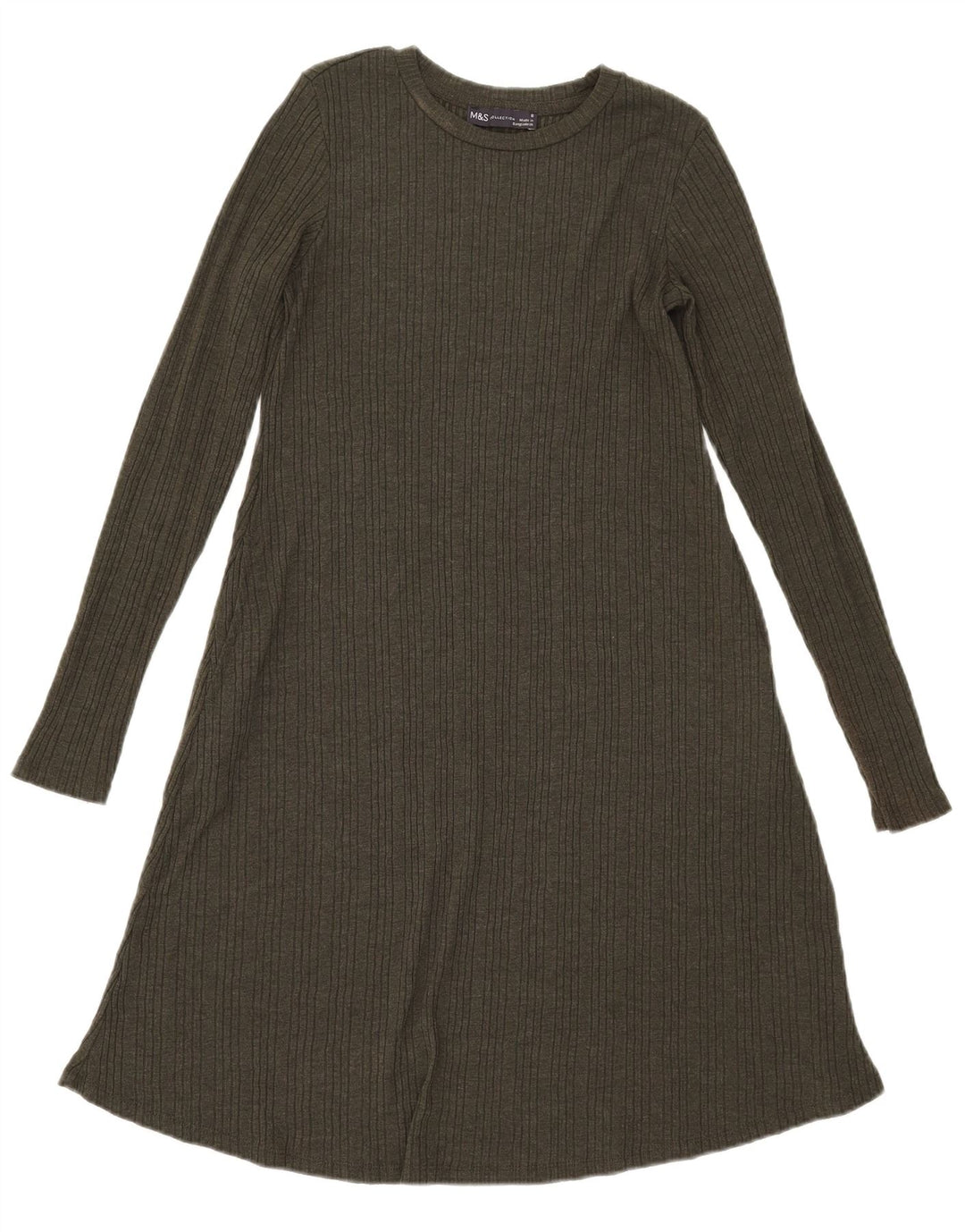 Marks & Spencer Robe trapèze à manches longues pour femme UK 8 Small Kaki Polyester