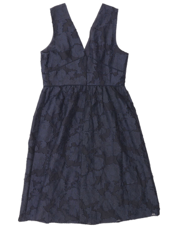 Warehouse Robe Empire pour Femme UK 44 Grand Coton Floral Bleu Marine