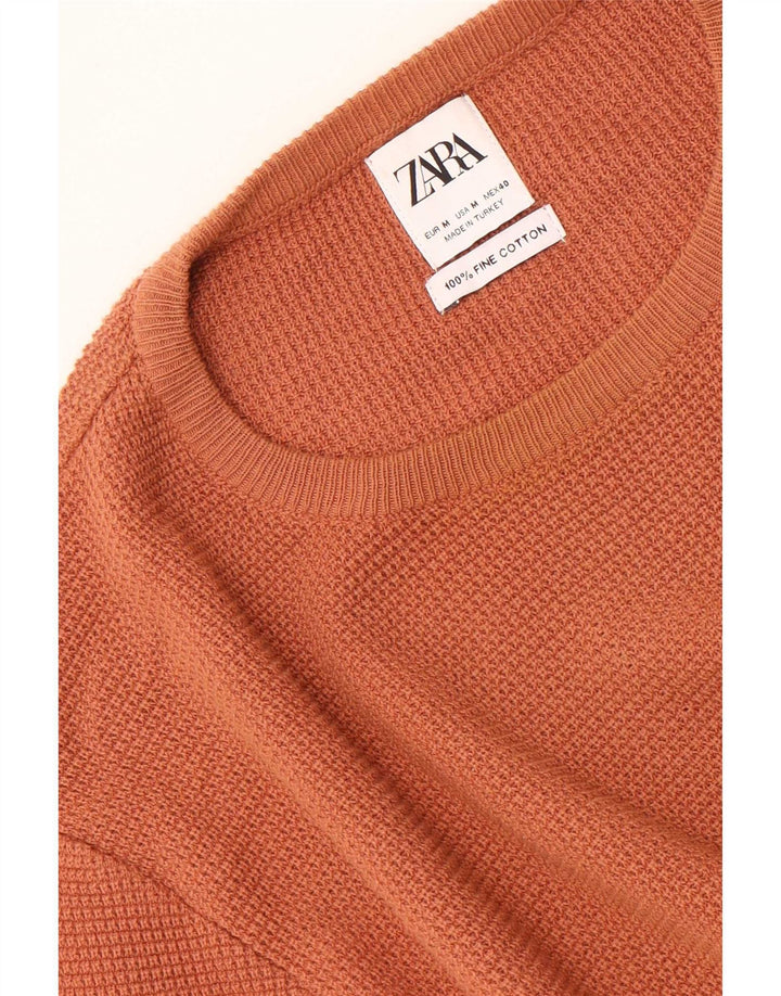 Zara Pull Col Rond Homme Orange Moyen Coton