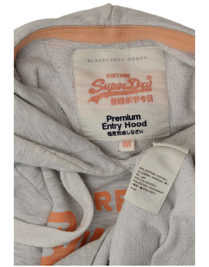 SUPERDRY Womens Graphic Hoodie Jumper UK 14 Medium Grey Flecked Cotton Vintage Superdry and Second-Hand Superdry from Messina Hembry 