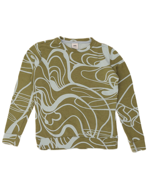 Zara Womens Abstract Pattern Sweat-shirt surdimensionné UK 10 Petit Kaki