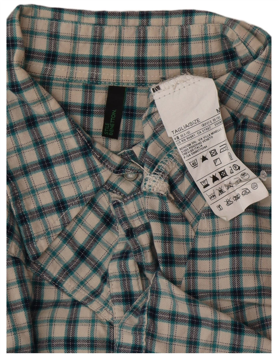 BENETTON Chemise en flanelle pour femme UK 14 Coton à carreaux vert moyen