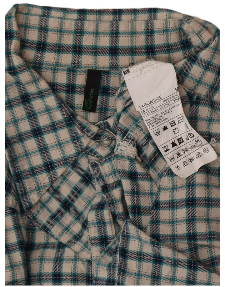 BENETTON Chemise en flanelle pour femme UK 14 Coton à carreaux vert moyen