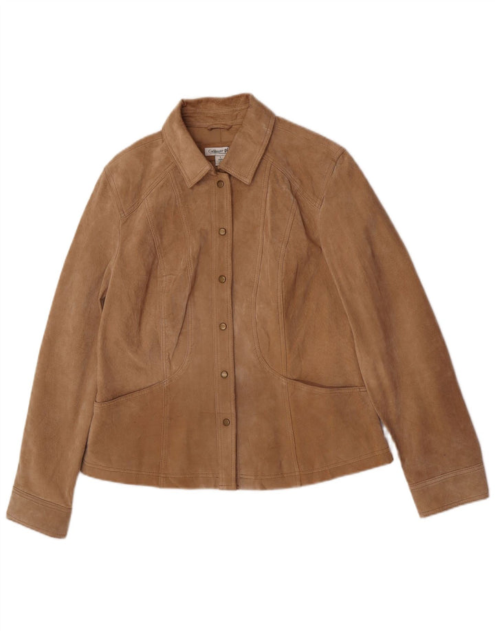 Coldwater Creek Veste en daim pour femme UK 16 Grand cuir marron