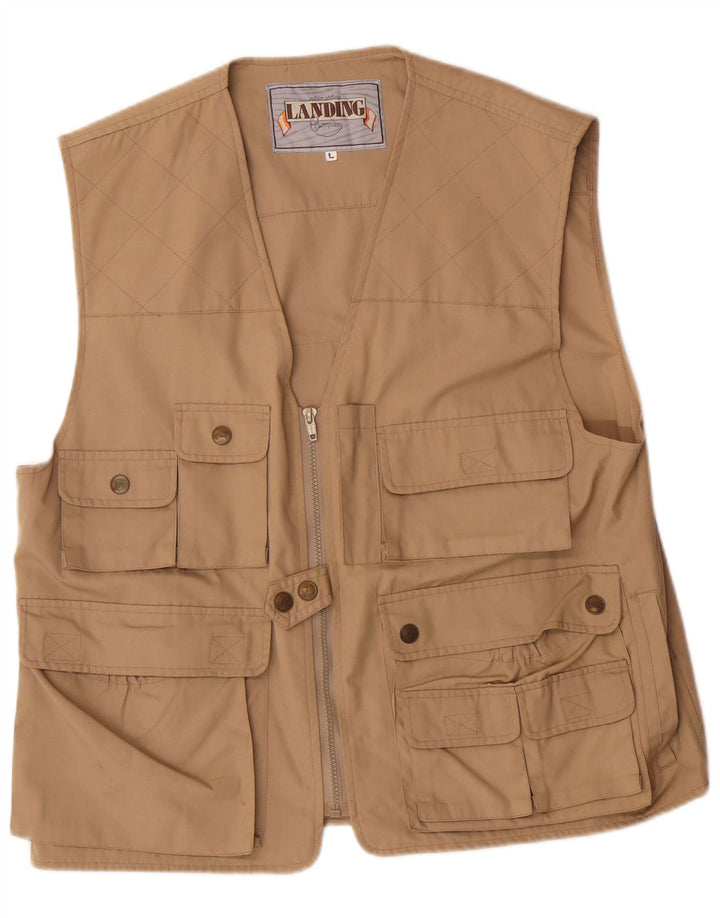 VINTAGE Gilet utilitaire homme UK 40 Grand Polyester Beige