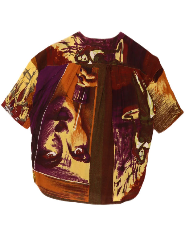 vintage Womens Graphic Blouse Top IT 46 Grand Brown Colourblock