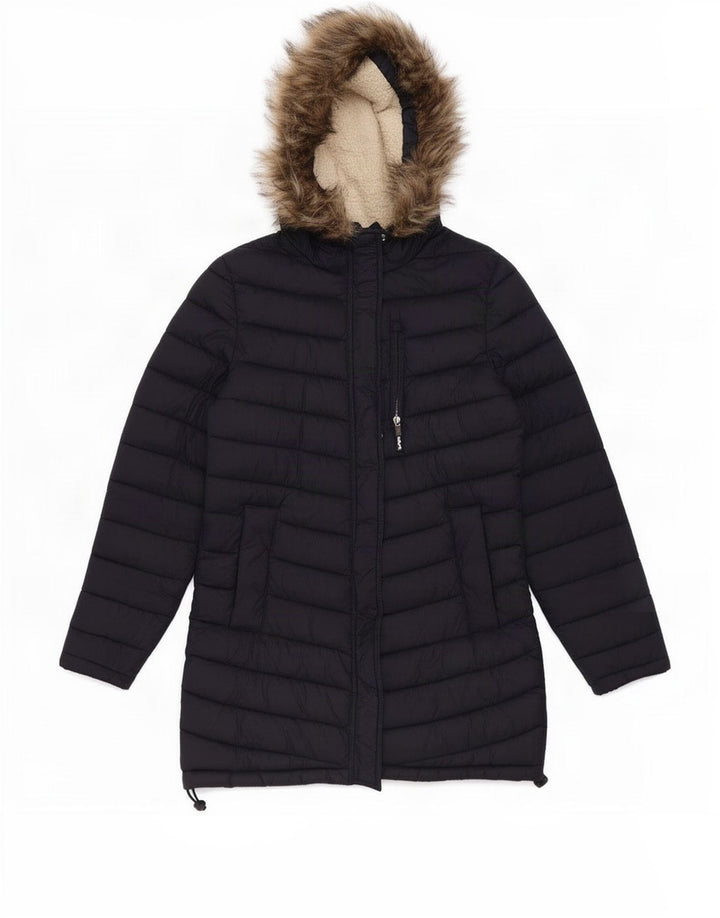 Superdry Veste matelassée à capuche pour femme UK 14 Medium Navy Blue Nylon