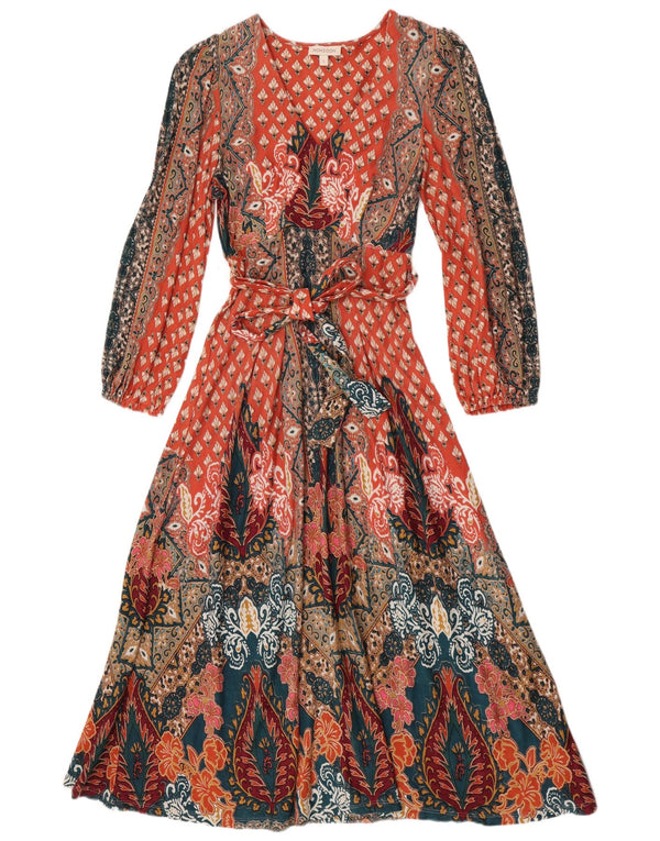Monsoon Robe longue à manches longues pour femme UK 10 Petit motif cachemire multicolore