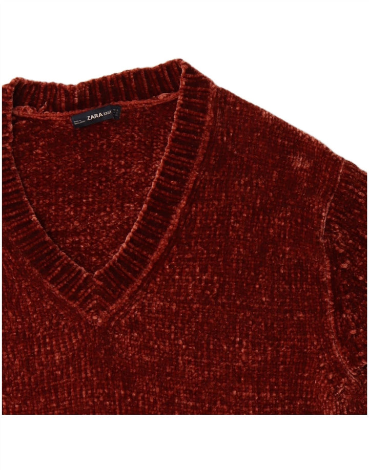 Zara Pull surdimensionné à col en V pour femme UK 10 Petit Marron Polyester