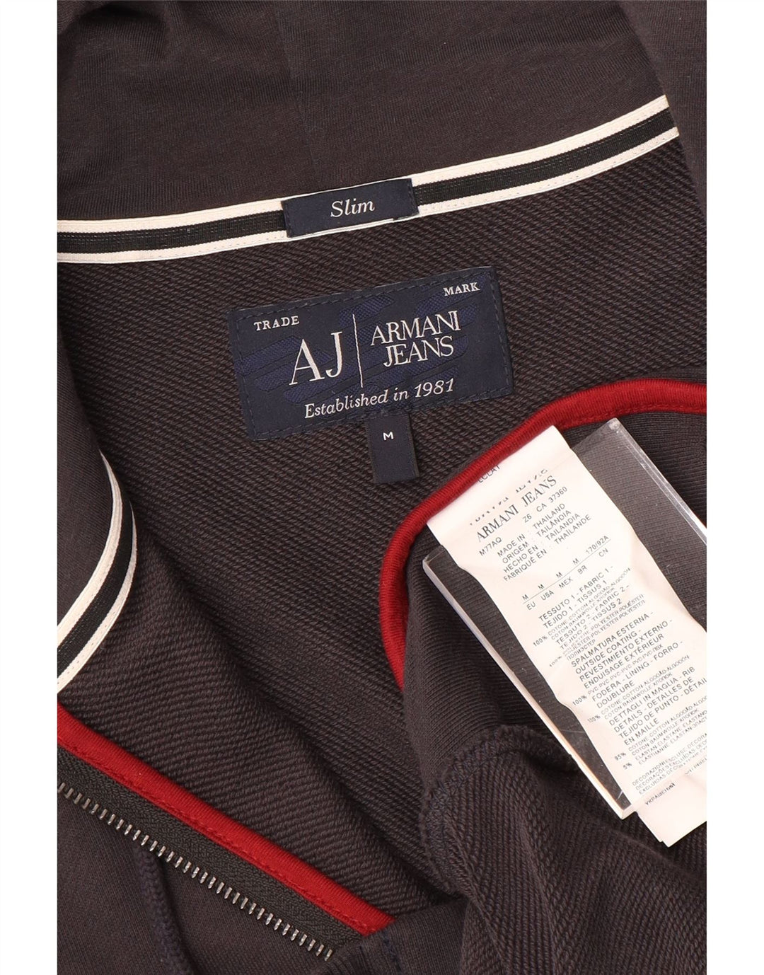ARMANI JEANS Pull à capuche zippé coupe slim pour homme en coton marron moyen