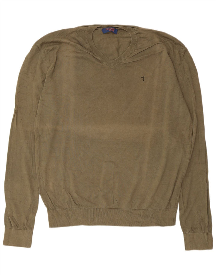 Trussardi Jeans Pull Col V Homme Large Kaki