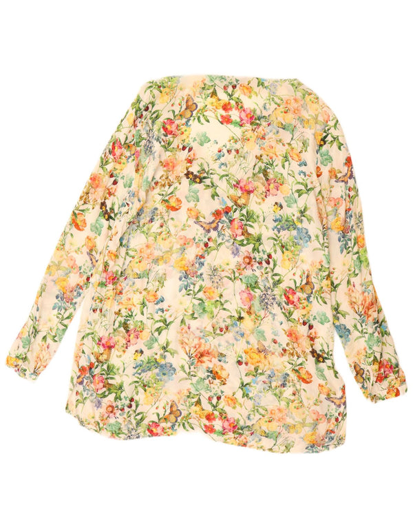ZARA Womens Longline Long Sleeve Blouse Top UK 16 Grand Blanc Cassé Floral