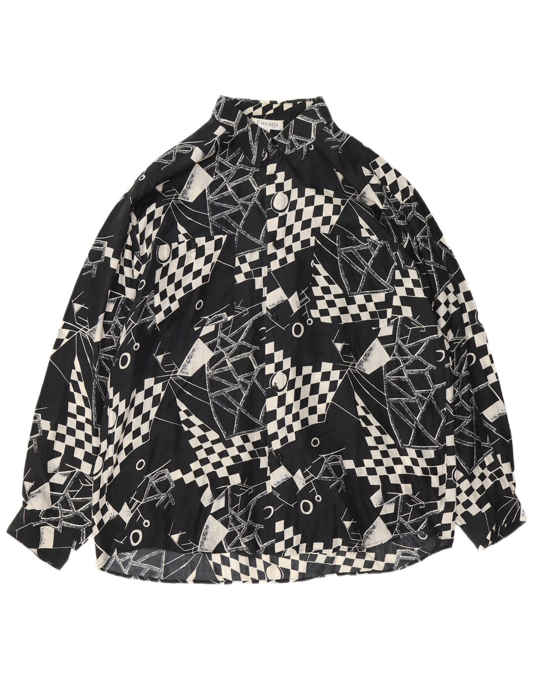 VINTAGE Chemise Homme XL Soie Géométrique Noire