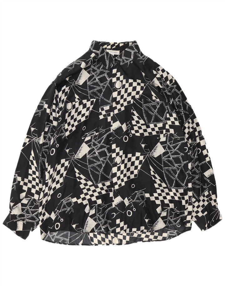 VINTAGE Chemise Homme XL Soie Géométrique Noire