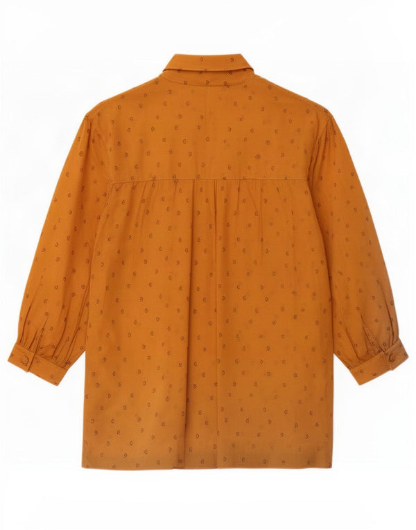 vintage Femmes 3/4 Manches Front Tie Shirt Blouse UK 16 Grand Jaune Repéré