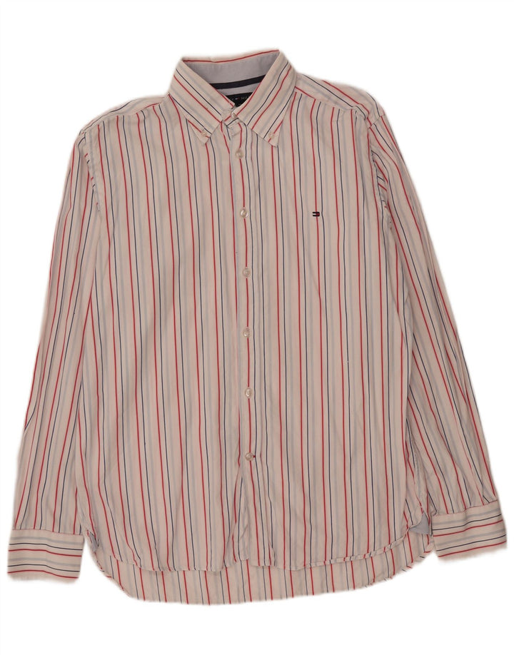 TOMMY HILFIGER Mens Shirt Medium White Striped Cotton