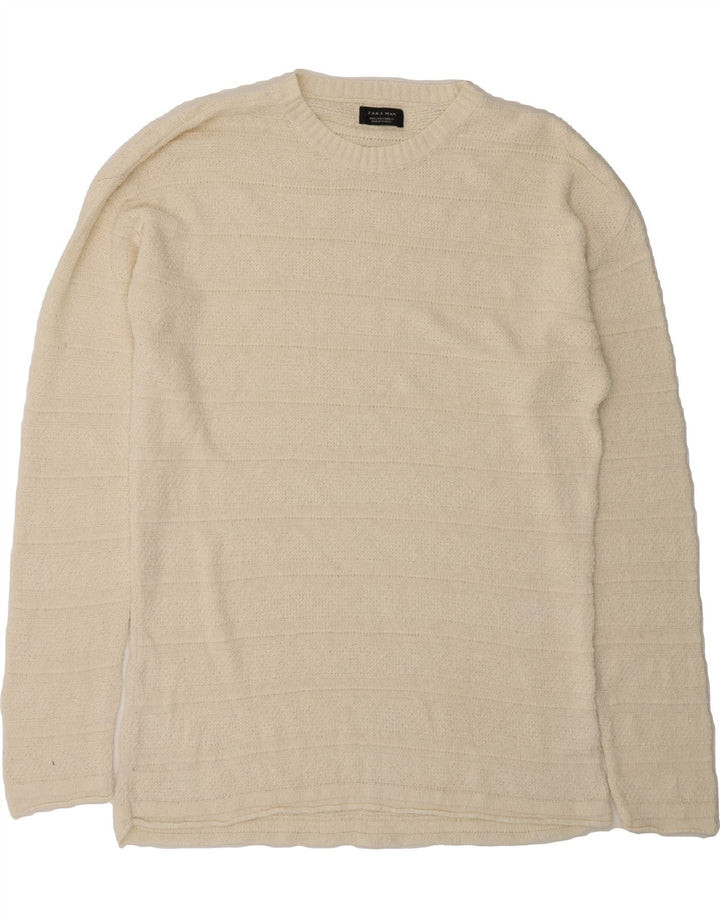 ZARA Mens Crew Neck Jumper Sweater Large Beige Cotton Vintage Zara and Second-Hand Zara from Messina Hembry 
