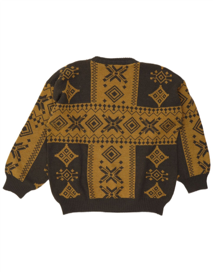 Islande Pull à col rond pour homme Grand Kaki Fair Isle