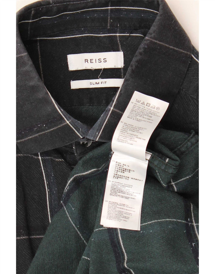 Reiss Chemise Slim Fit en Flanelle Homme Noir à Carreaux en Coton