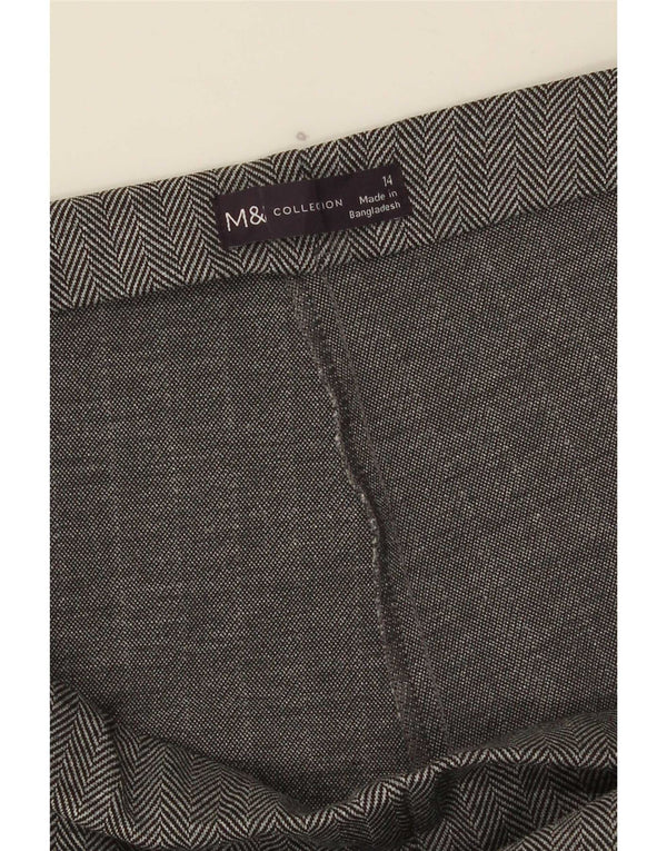 Marks & Spencer Womens Casual Trousers UK 14 Large W32 L28 Grey Herringbone