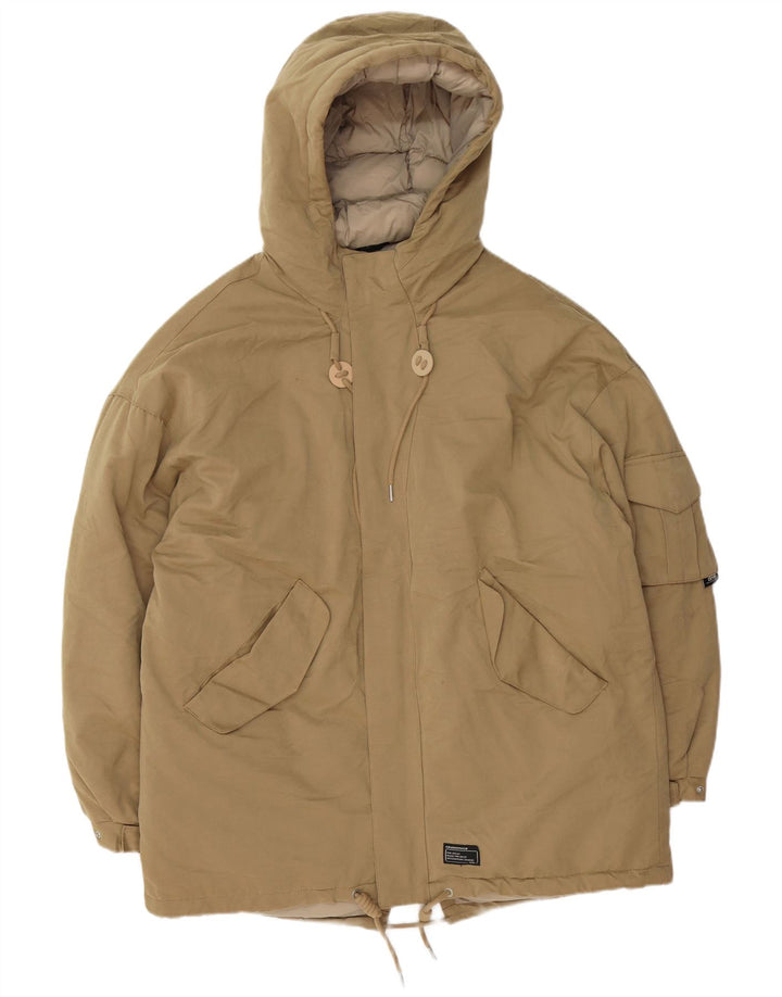 Zara Veste matelassée à capuche pour homme, coupe ample, UK 38, beige moyen, polyester
