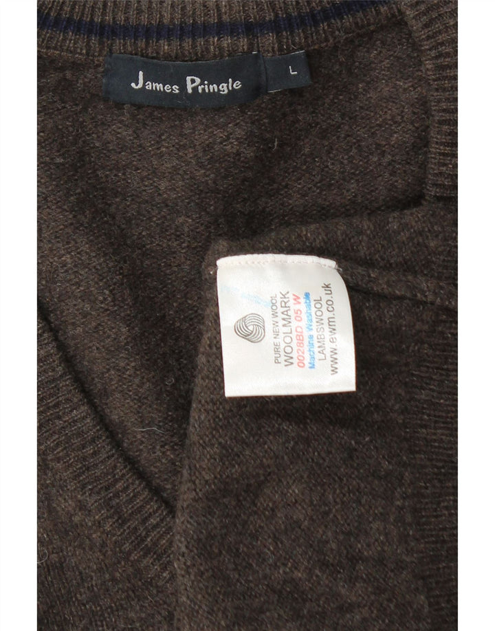 James Pringle Pull col V pour homme en laine d'agneau Marron Taille L