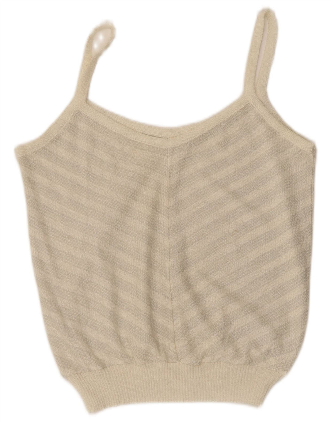 VINTAGE Femmes Cami Top UK 14 Chevron Blanc Moyen
