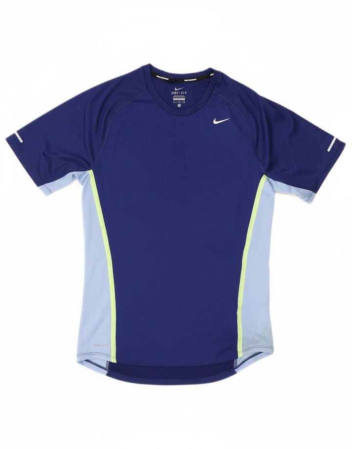 NIKE Mens Dri Fit T-Shirt Top Small Navy Blue Colourblock Polyester