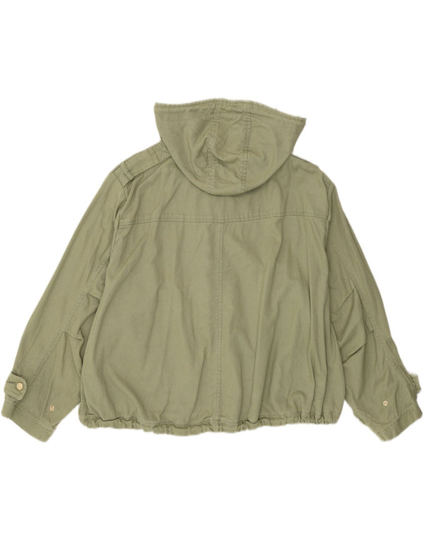 ZARA Veste bomber surdimensionnée à capuche pour femme UK 14 en coton kaki moyen